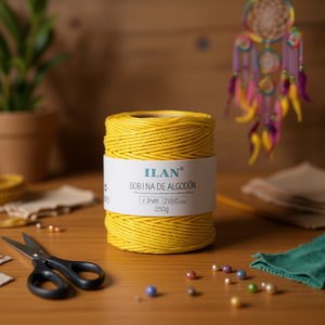 Cordón de algodón Ilan de 2 mm, amarillo, bobina de 250 g para manualidades - Product Image 2