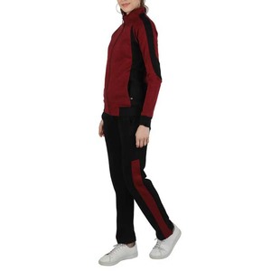 Women's <b>Red</b> Black Color Block Tracksuit Full Zip <b>Hoodie</b> Pants Set Casual Breathable Polyester Cotton Autumn Wear - Product Image 5