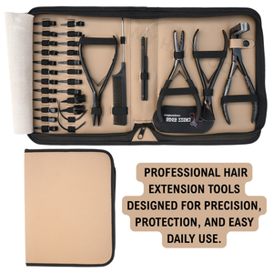 Premium <b>Black</b> Hair Extension Tools Kit Hair Extension Pliers with Micro Bead Removal Pliers Loop Threader & <b>Velcro</b> Packed Case - Product Image 6