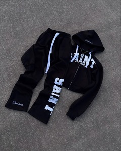 Conjunto Deportivo Personalizado para Hombre, Estilo Hip-Hop Urbano, con Estampado de Letras Retro, Sudadera con Cierre y Pantalones, Atuendo Urbano Moderno - Product Image 4