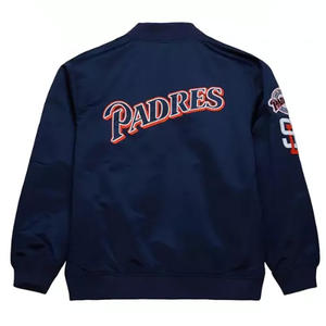 Chaqueta Varsity Azul Marino Personalizada para Hombre, Chaqueta Bomber con Ribete Rojo en Contraste, Chaqueta Deportiva de Béisbol al por Mayor - Product Image 1