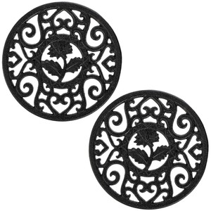 Juego de 2 salvamanteles redondos de aluminio con acabado rústico, resistentes al calor y ecológicos, accesorios para mesa de hogar. - Product Image 1