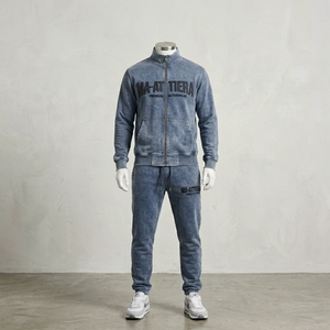Conjunto Deportivo de Invierno para Hombre, Chaqueta con Cierre y Pantalones Jogger en Azul Lavado, 100% Algodón Ecológico de Secado Rápido, Estilo Casual - Product Image 3