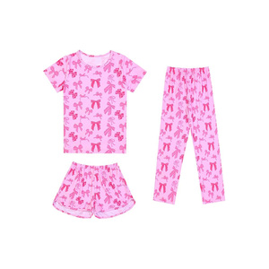 Conjunto de pijama con estampado de Corgi y Daisy para niñas, camiseta, pantalones cortos, pantalones de algodón transpirable con cuello redondo, ropa de verano de manga corta, 3 piezas - Product Image 5