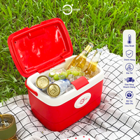 Glacière portable 9L, écologique, isolée, légère, moderne, avec porte-gobelets de table, rouge beige, design bunker, intérieur/extérieur