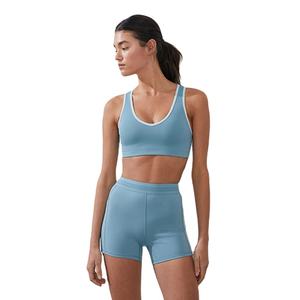 Ensemble deux pièces pour femme, haut de gamme, été, coupe classique, léger, extensible, respirant, séchage rapide, soutien-gorge et short, pour la gym et l'entraînement - Product Image 1