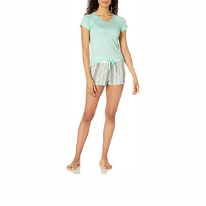 Ensemble de sport 2 pièces pour femme, été, uni, décontracté, col en V, manches courtes, polyester/coton, séchage rapide et respirant - Product Image 1