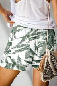 Pantalones cortos de playa para mujer, estampado de palmeras, cintura elástica con cordón, camisa blanca colorida informal para vacaciones de verano, camisa blanca para hombre, verano - Product Image 4