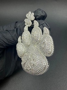 Cute Animal Paw <b>Pendant</b> With Rhinestone <b>Crystal</b> Inlay 925 Silver Moissanite Zinc Alloy Charm Unisex Gift - Product Image 2