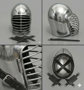 Casco Medieval HEMA con Protector Facial de Acero para Buhurt, Entrenamiento, Reenactamiento Histórico, Protección para la Cabeza - Product Image 3