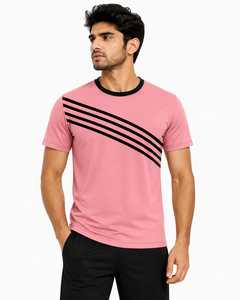 Men's Diagonal Stripe Sports T-Shirt Quick Dry <b>Athletic</b> Crew Neck Short Sleeve Pink Black Striped Gym Running Tee Custom Design - Product Image 1