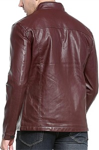 Chaqueta de Cuero PU Genuino para Hombre, Estilo Elegante, con Cierre, para Motocicleta, Invierno, Transpirable, Impermeable, Tinte Liso - Product Image 3