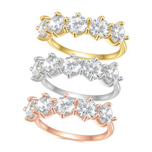 AMBER JEWELS T-1448 Unisex Rhodium Plated Moissanite Three Stone Ring Round Brilliant Cut Prong Setting Classic Engagement - Product Image 4