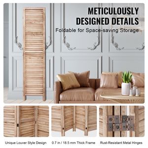 Divisorio in Legno a 4 Pannelli Alto 66,9 Pollici, Paravento Pieghevole Portatile per Interni, Schermo Decorativo per la Privacy - Product Image 5