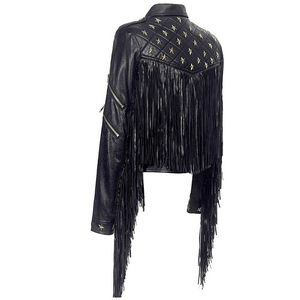 Chaqueta de cuero para mujer de alta calidad, estilo motero, personalizada, corta, ajustada, streetwear, oversize, diseño liso, elegante, con tachuelas. - Product Image 2