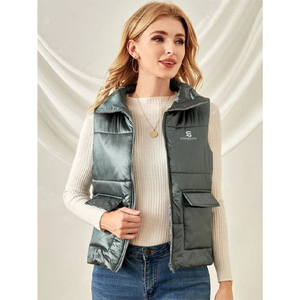 <b>Women's</b> Eco-Friendly Lightweight Puffer Vest <b>Sleeveless</b> Windproof Winter Warm Nylon Casual <b>Jacket</b> Waistcoat Stand Hood Hood Fit - Product Image 6
