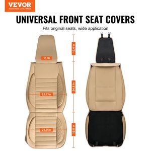 Coprisedili per auto universali in ecopelle Beige 2 pezzi con Design Semi-chiuso e compatibilità con l'airbag per poggiatesta rimovibile per la maggior parte delle auto - Product Image 2