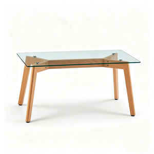 Mesa de Comedor Moderna de Madera con Cubierta de Vidrio Templado, Mesa Rectangular para Comedor, Muebles para Restaurante - Product Image 2