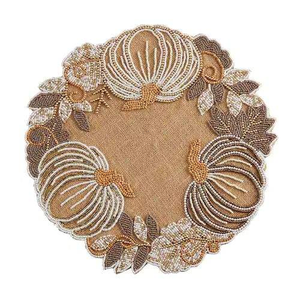 <b>Beaded</b> Fruit Stripe Classic Eco-Friendly Durable Round Fabric HK EXPORTS FLORAL DESIGN Placemat Set with <b>Coasters</b> - Product Image 3