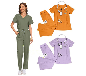 Conjunto de Uniforme de Enfermería con Logotipo Personalizado, Blusa con Cuello en V, Pantalones con Cintura Elástica, Múltiples Colores, Fabricante Mayorista OEM - Product Image 1