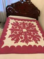Magnifiques couvertures hawaïennes faites à la main, à motifs de feuilles blanches et rouges, 100% coton, style vintage, écologiques, lavables, toutes saisons
