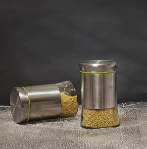 Juego de salero y pimentero de acero inoxidable premium con frascos de vidrio de 100 ml, juego de 6 piezas con orificios ajustables y soporte cromado. - Product Image 4