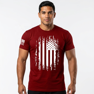 T-shirt à manches courtes rouge pour homme avec imprimé drapeau américain, col rond, jersey décontracté, coupe régulière, longueur normale, 100% coton respirant - Product Image 6