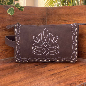 <b>Women</b> Fashion Boot Stitch Genuine Suede Leather Cosmetic Bag & Brown Boot Stitch Suede Leather Portable Small Jewelry Case <b>Sets</b> - Product Image 2