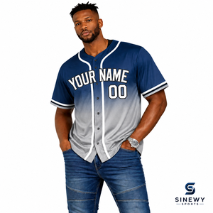 เสื้อเบสบอลแขนสั้นผู้ชาย SINEWY SPORTS สีไล่ระดับ ซับเหงื่อได้ดี ติดกระดุมด้านหน้า ปรับแต่งชื่อและหมายเลขได้ - Product Image 1