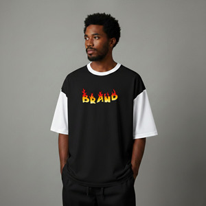 Camiseta de Hombre AFSAR SPORTS de Primera Calidad, Corte Holgado, Paneles en Contraste, 100% Algodón, Manga Corta, Cómoda, Estilo Hip Hop, 180g - Product Image 1
