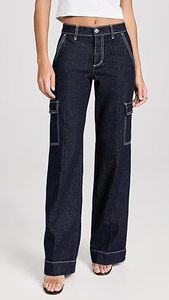 Jeans Cargo de Cintura Alta para Mujer, Lavado Oscuro, Corte Holgado, Largos, de Algodón Transpirable, Ecológicos, con Bolsillos, Estilo Casual, para Verano - Product Image 2