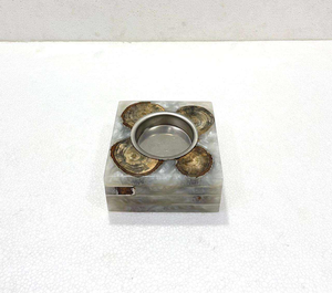 Quemador de Resina Epoxi Premium, Porta Incienso Gris Marmoleado con Detalles en Madera Natural - Product Image 2