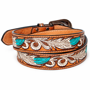 Wholesale Western Tooled Leather <b>Belt</b> Cowboy Floral Embossed Tan <b>Brown</b> Turquoise Silver Buckle Fashion <b>Belt</b> Supplier Mens <b>Womens</b> - Product Image 6