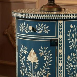 Mesa de Cajones con Incrustaciones de Hueso de ILAHI, Diseño Moderno con Detalles de Ágata, Almacenamiento de Tres Niveles, Mueble Portátil para el Hogar - Product Image 5