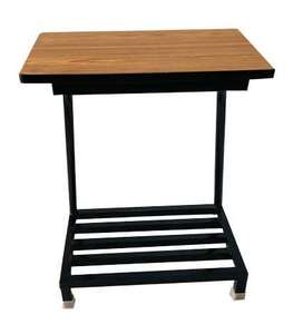 Stainless Steel Double Inverter Battery <b>Trolley</b> Stand SS Pipe Height Heavy Duty with Wooden Top Shelf Adjustable Feet - Product Image 2