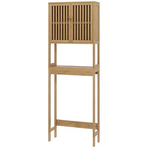 Mobile da bagno in bambù naturale sopra la toilette con porte a doghe e ripiano regolabile sopra il water - Product Image 1