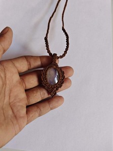 Handmade Brown Macrame Moonstone Pendant <b>Necklace</b> - Adjustable Boho Healing Ethnic <b>Statement</b> Jewelry Wholesale - Product Image 1
