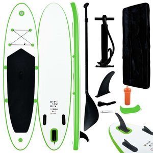 El juego de paddleboard inflable verde y blanco incluye accesorios para paddleboard - Product Image 1