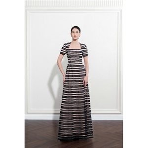 Robes élégantes de haute couture pour femmes, robe SELAVIE à manches courtes, robe longue à coupe trapèze, corsage ajusté, robes décontractées pour femmes - Product Image 3