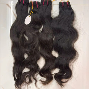 Extensiones de Cabello Humano Virgen Indio de Lujo para Tejido de Cabello, Cabello Auténtico de Templo, Negro Natural, Doble Trama a Máquina - Product Image 1