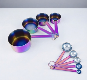 ชุดถ้วยตวงและช้อนตวงเคลือบ PVD สีรุ้งสวยหรู ทนความร้อน ทำจากโลหะ สำหรับการปรุงอาหารและการอบที่แม่นยำ - Product Image 1