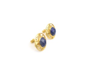 Classic Gold <b>Stud</b> <b>Earrings</b> With Lapis Lazuli Bezel Setting For Women Everyday Wear - Product Image 1