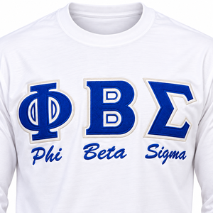 Phi Beta Sigma <b>Long</b> <b>Sleeve</b> <b>T</b> <b>Shirt</b> <b>White</b> Crew Neck Greek Letter Graphic Tee Casual Collegiate Fraternity Apparel Mens Cotton - Product Image 6