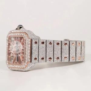 Montre de luxe à quartz pour homme, boîtier en argent avec moissanite, 28 mm, mouvement analogique ETA, jour/date, verre saphir, fermoir caché, étanche 10 m - Product Image 5