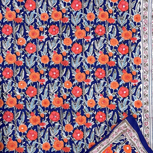 Juego de sábanas tamaño King de algodón 100% estampado a mano en Jaipur, diseño floral, 3 piezas, tinte no tóxico, suave, transpirable, para uso doméstico. - Product Image 2