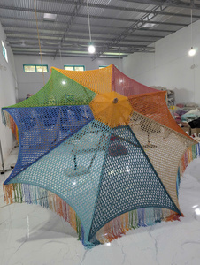 Parasol d'extérieur en macramé tissé à la main, coloré, avec pompons, style tropical, protection solaire, utilisation en terrasse - Product Image 3