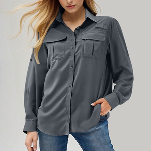Chemise de pêche pour femmes avec logo personnalisé, 100% polyester, protection UV, manches longues, design de randonnée, légère, respirante - Product Image 3