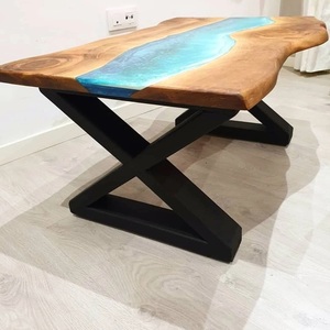 Handmade Wooden Tabletop With Blue <b>Resin</b> River Design Coastal Style Irregular Shape Indoor Living Room Furniture - Product Image 3