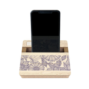 Support de téléphone élégant en bois – Amplificateur acoustique et diffuseur d'huiles essentielles en forme de chrysanthème violet - Product Image 1