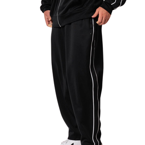 Pantalon de survêtement streetwear personnalisé pour homme, coupe ample à jambe large, avec passepoil latéral, taille à cordon de serrage et ourlet ouvert, Fournisseur d'usine de vêtements OEM - Product Image 3